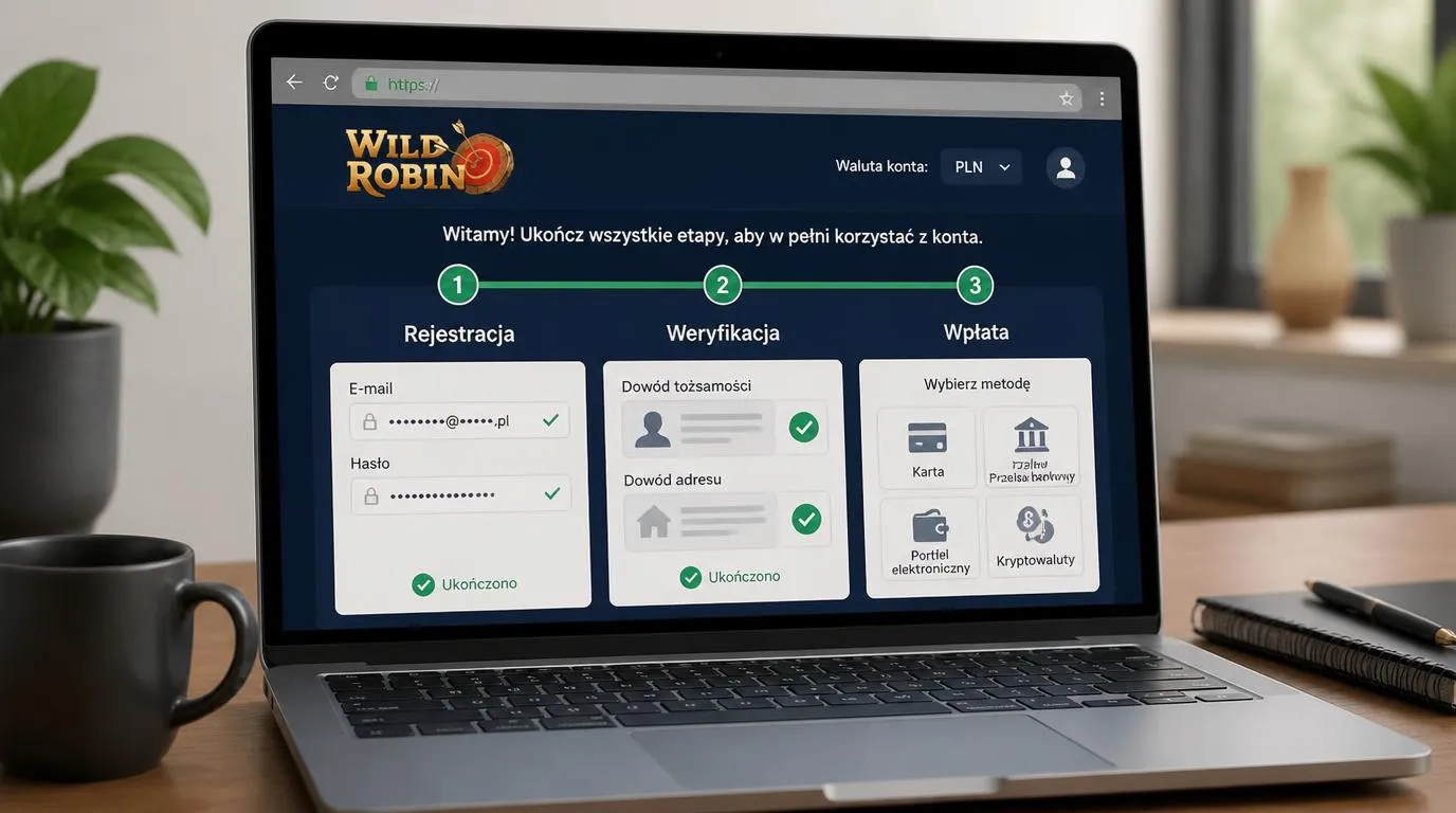Panel konta z potwierdzoną tożsamością i adresem oraz ekran wyboru metody wpłaty